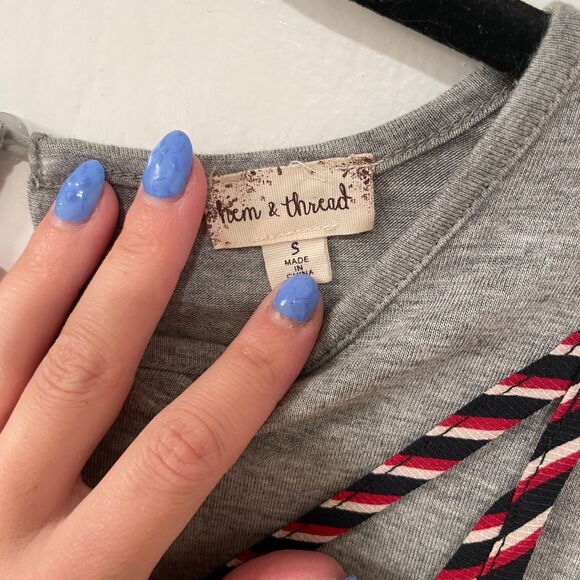 Hem & Thread Striped Mini Slip Overlay T-Shirt Dress Gray Red Small - Picture 8 of 10